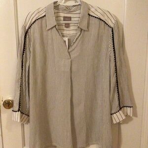 CHICO'S B&W STRIPED TUNIC, 3/4 SLEEVE, 16 (3), NWT, POM POM TRIM, SO CUTE!